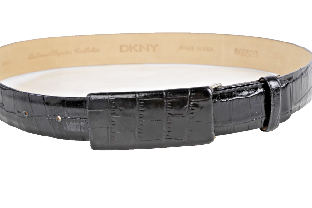 DKNY Black Croc Embossed Leather Belt Size S Vintage Genuine Leather USA Made